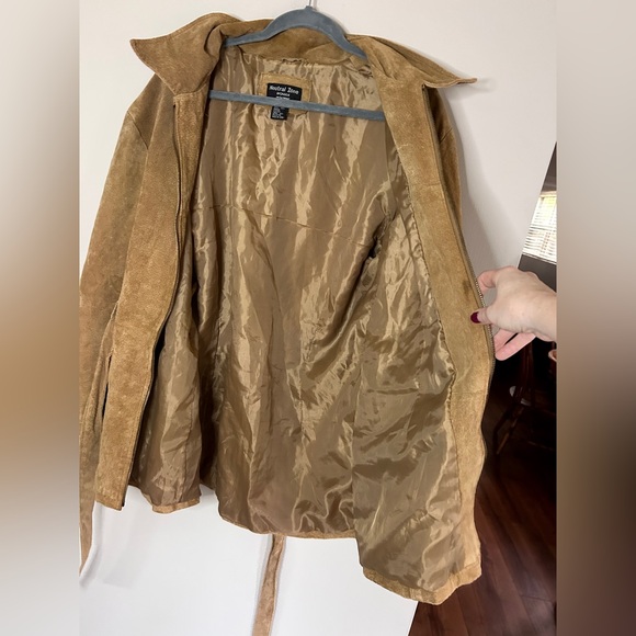 Y2K NEUTRAL ZONE Brown Suede Leather Jacket Belt Coat Indie Sleeze Western Sz 2X - Picture 15 of 16
